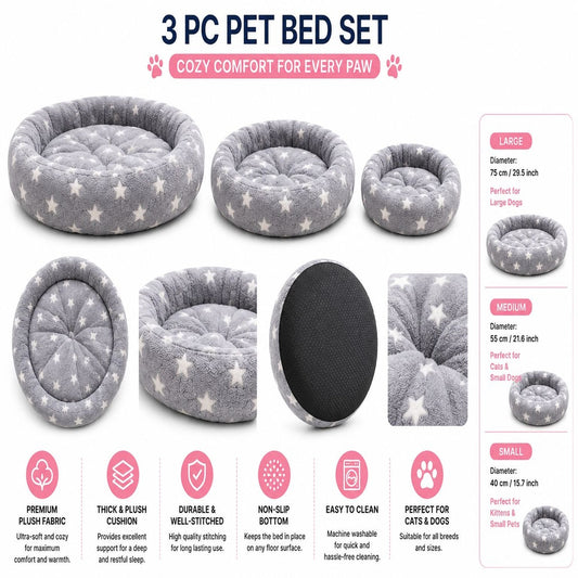 3-Piece Luxury Pet Bed Set
