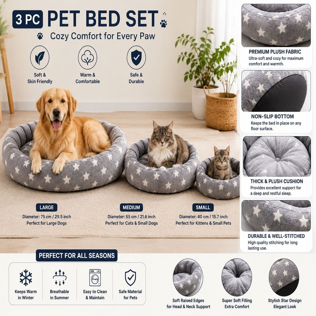 3-Piece Luxury Pet Bed Set