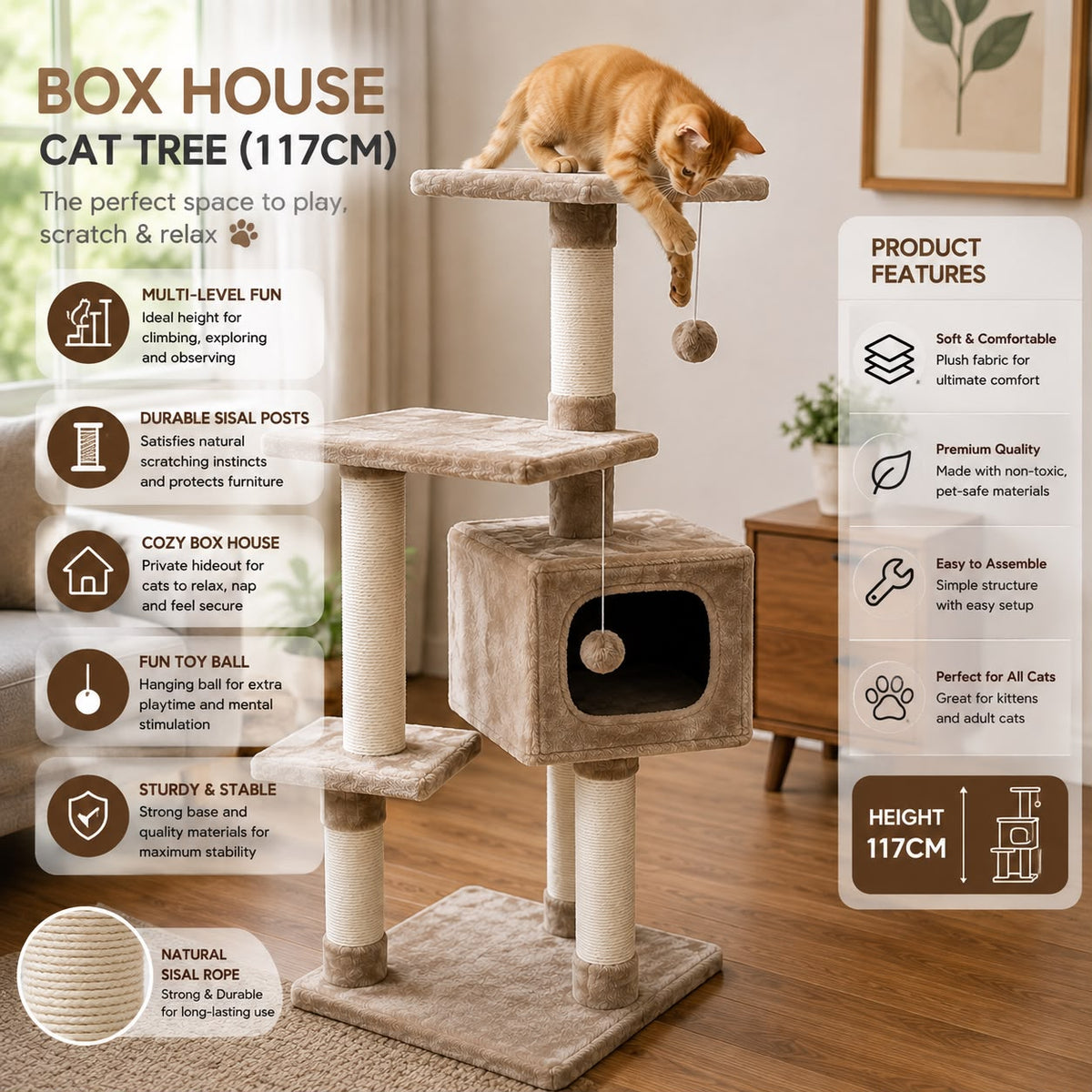 Box House Cat Tree – 117CM