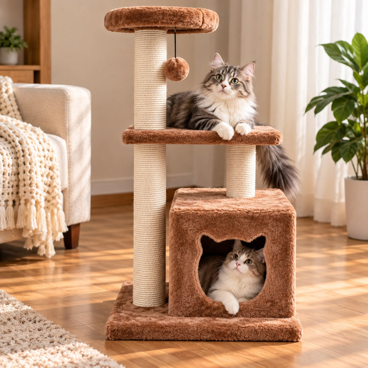 Single Square House Cat Tree