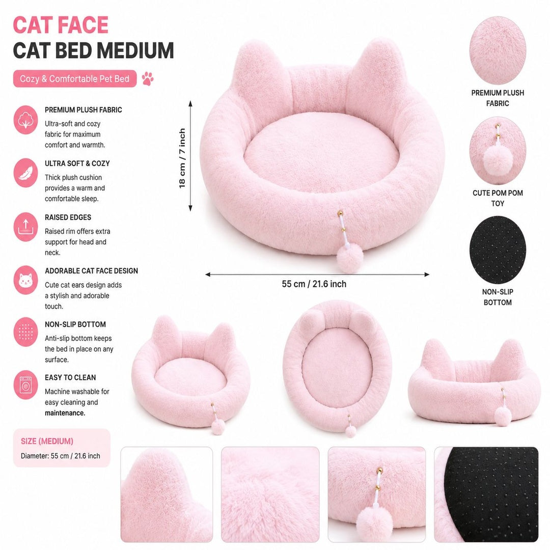Cat Face Plush Pet Bed (Medium)