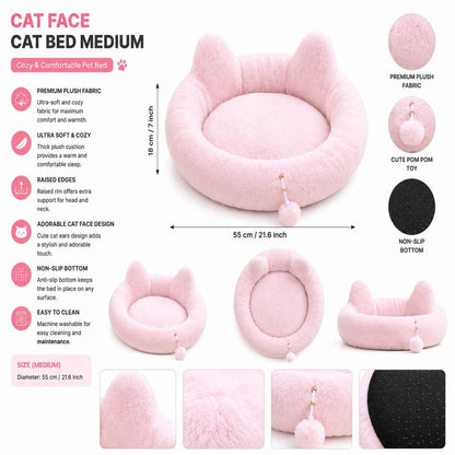 Cat Face Plush Pet Bed (Medium)