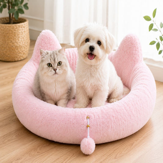 Cat Face Plush Pet Bed (Medium)
