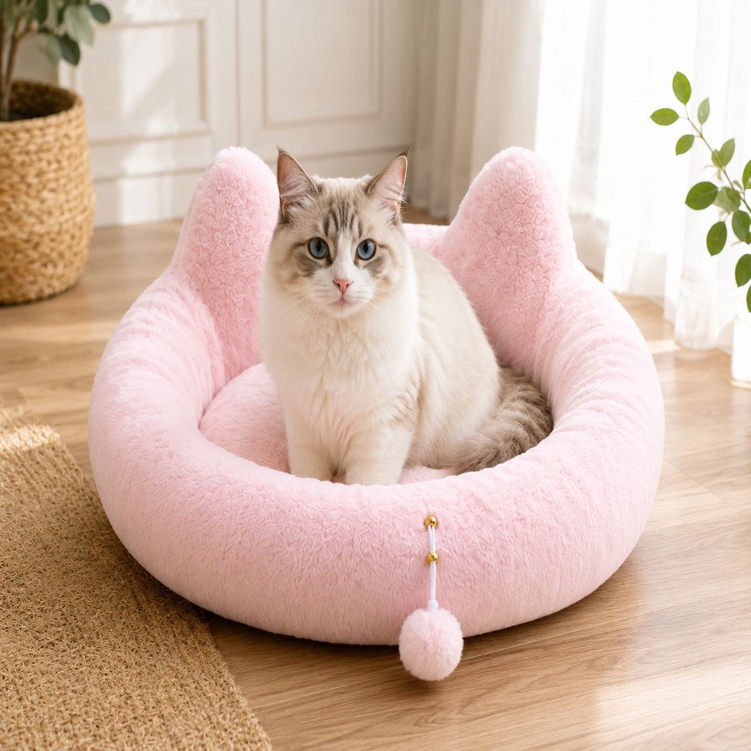 Cat Face Plush Pet Bed (Medium)