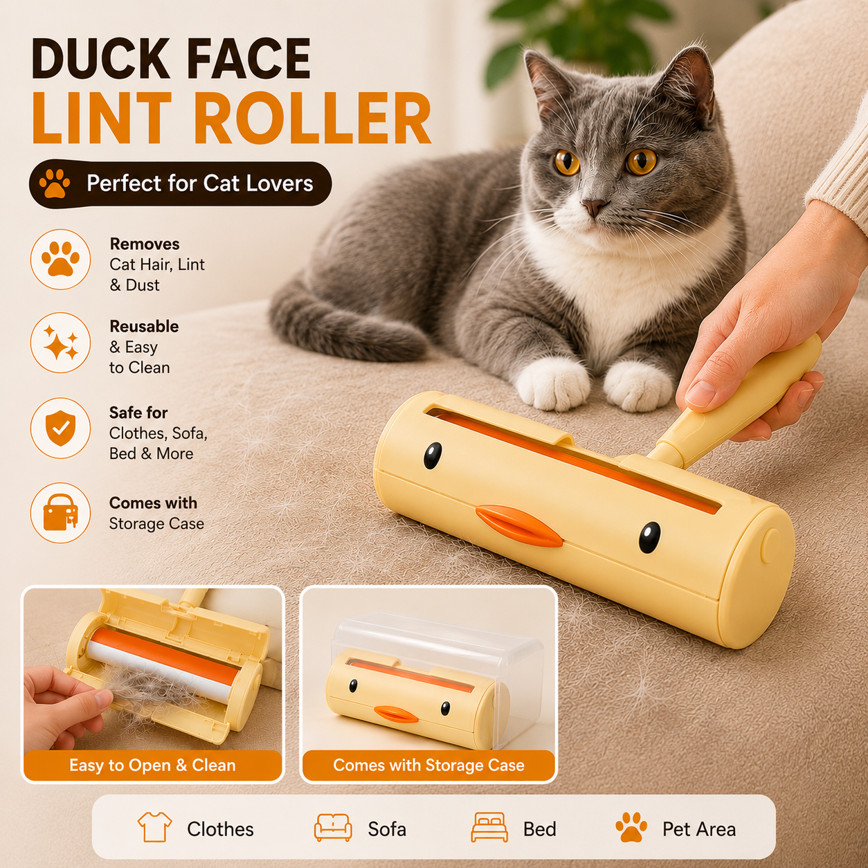 Duck Face Lint Roller With Packing