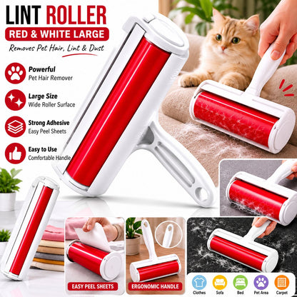 Large Red & White Pet Hair Lint Roller