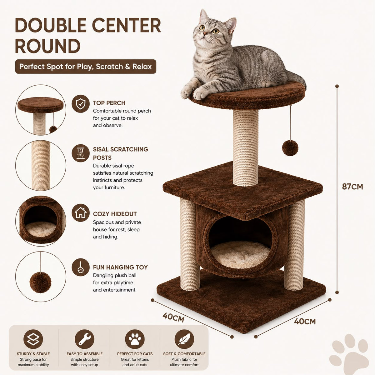 Double Center Round Cat Tree – 87CM
