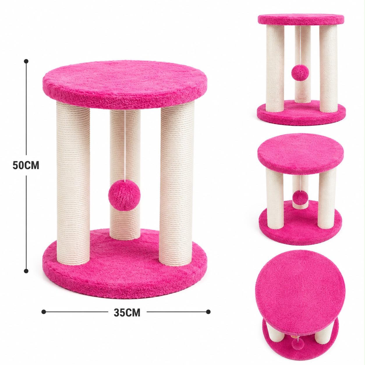 3 Pole Round Top Cat Scratcher – 50cm