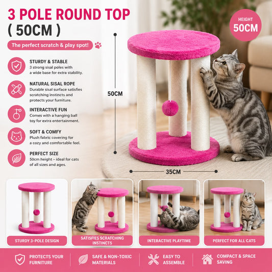 3 Pole Round Top Cat Scratcher – 50cm