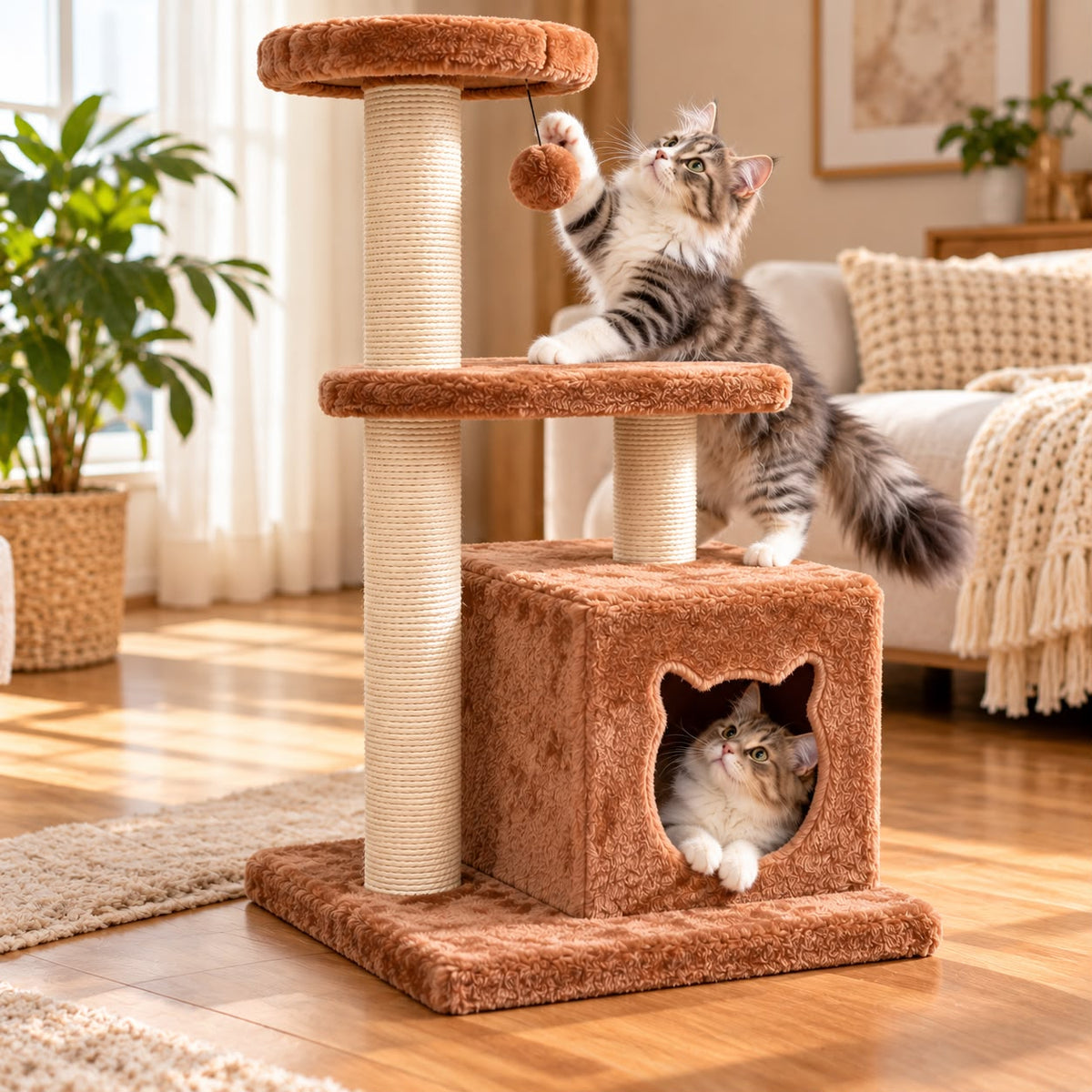 Single Square House Cat Tree