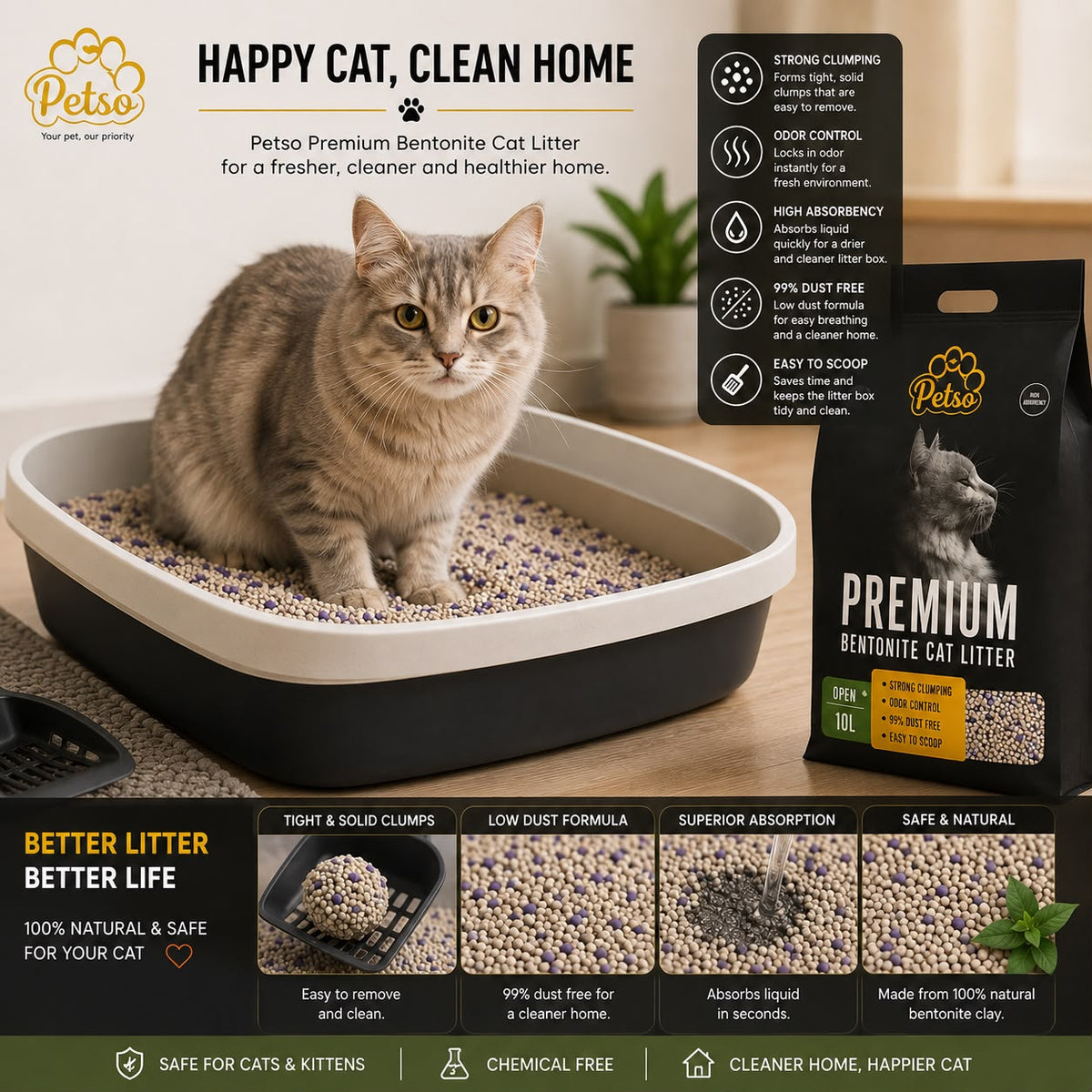 Petso Premium Bentonite Cat Litter 10L (Imported)