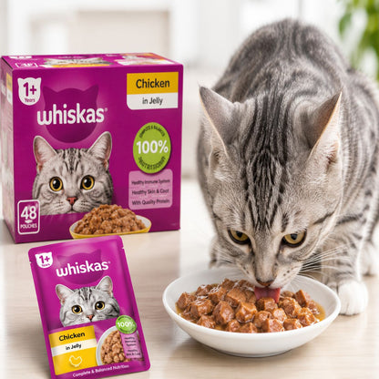 Whiskas Jelly 1+ Adult Cat Food (48 Pouches Box)