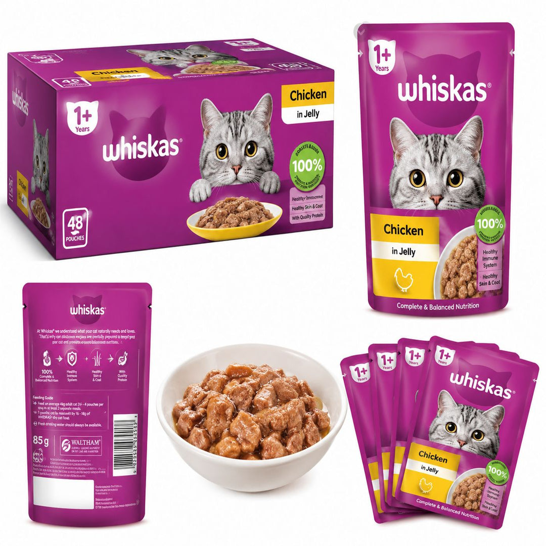 Whiskas Jelly 1+ Adult Cat Food (48 Pouches Box)