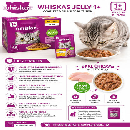 Whiskas Jelly 1+ Adult Cat Food (48 Pouches Box)